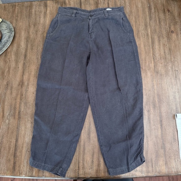 Poetry Trousers Linen Cropped Tapered Women’s 10 Lagenlook Charcoal Beach Costal - Picture 2 of 10